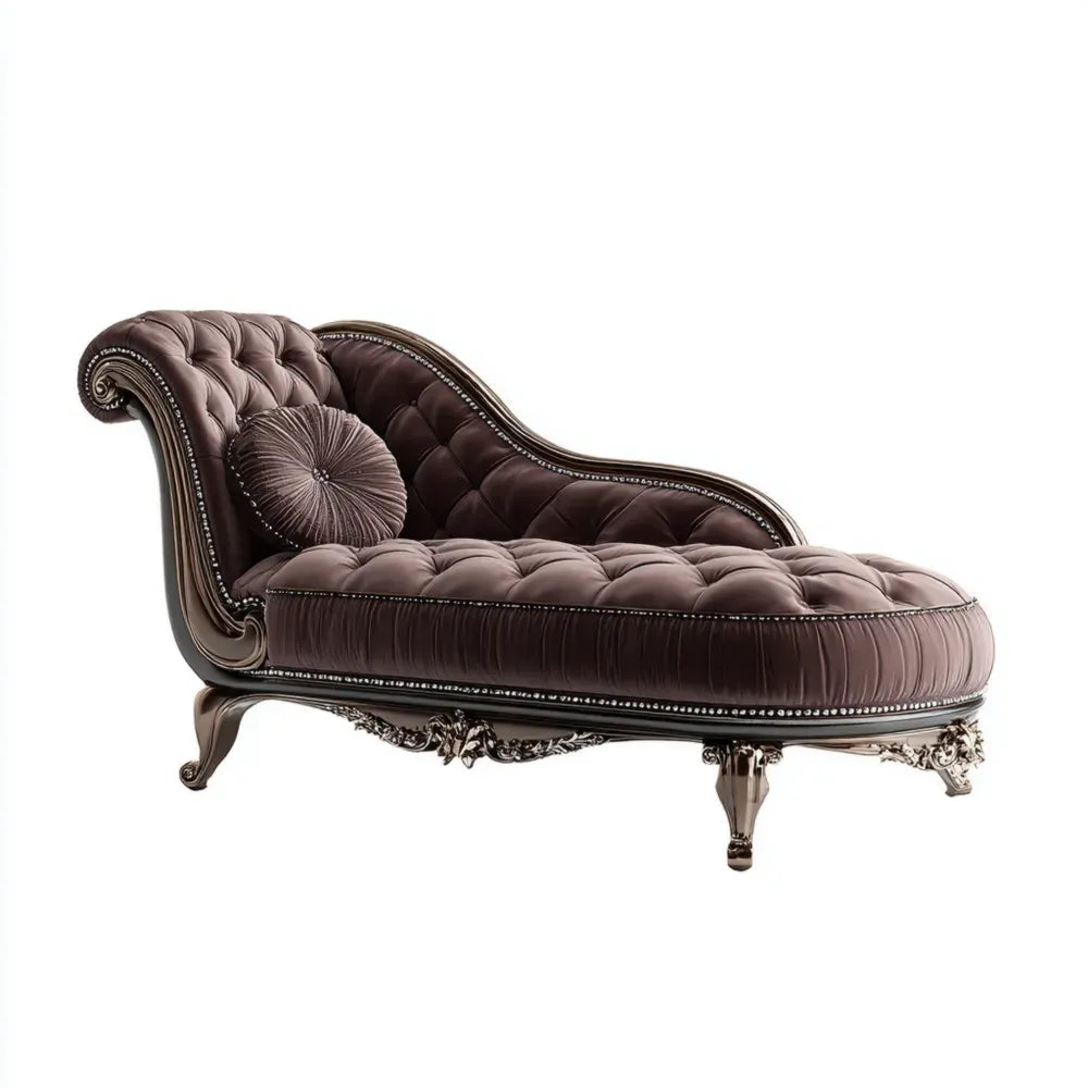 Chaise Lounge Velvet Upholstery 180x70x90 cm – Dark Brown – Classic Design
