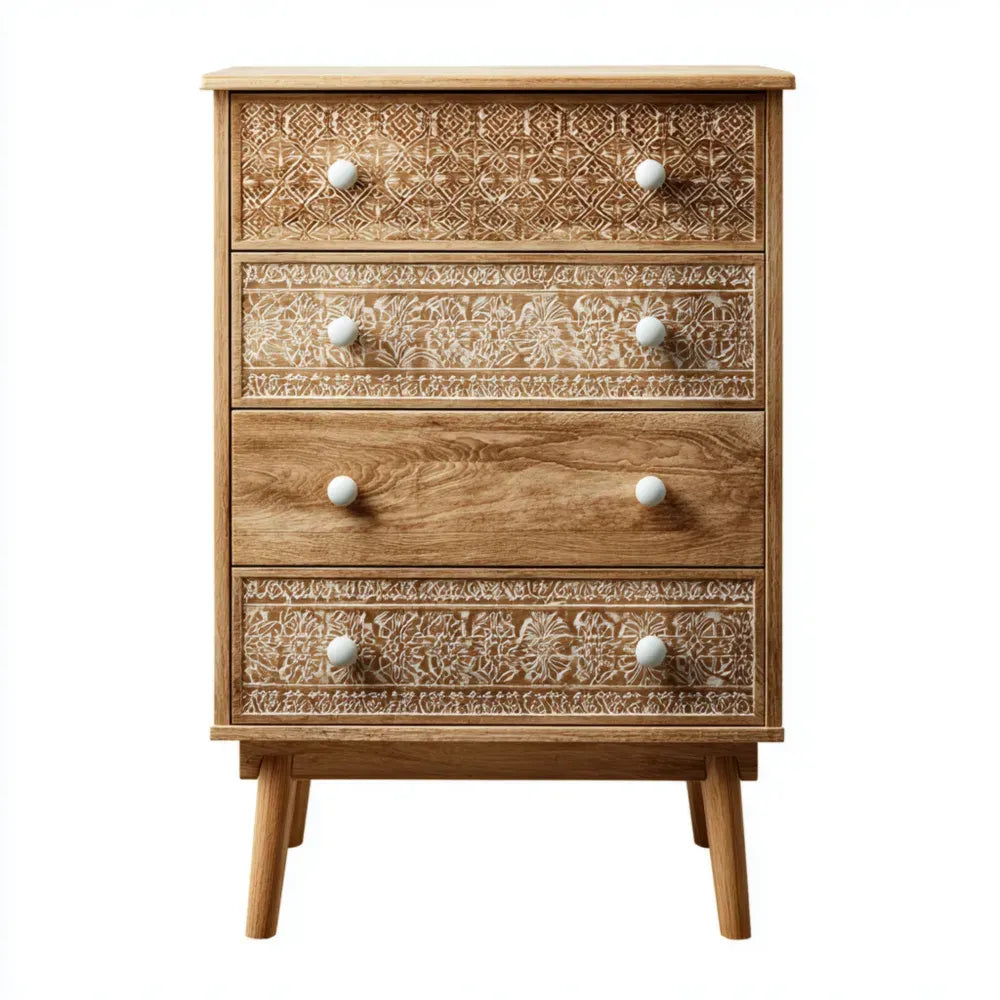 Chest of Drawers Wooden 4-Drawer 75x40x100 cm - Bohemian Style