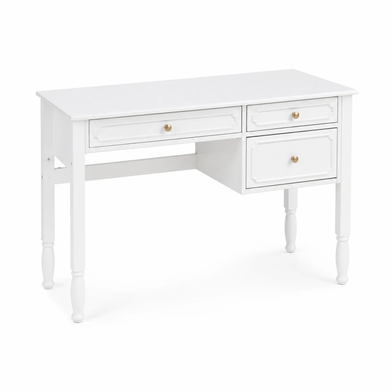 Scrivania rettangolare in legno bianco con 3 cassetti