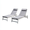 Patio Lounge Chair Set 195x65x36 cm - Aluminum Frame Adjustable Grey - Outdoor Recliner