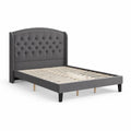 Letto Matrimoniale con Testiera Imbottita in Similpelle Grigio Scuro