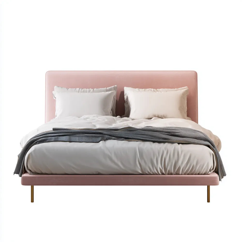 Double Bed Upholstered Fabric 200x150x100 cm - Pink - Modern Style