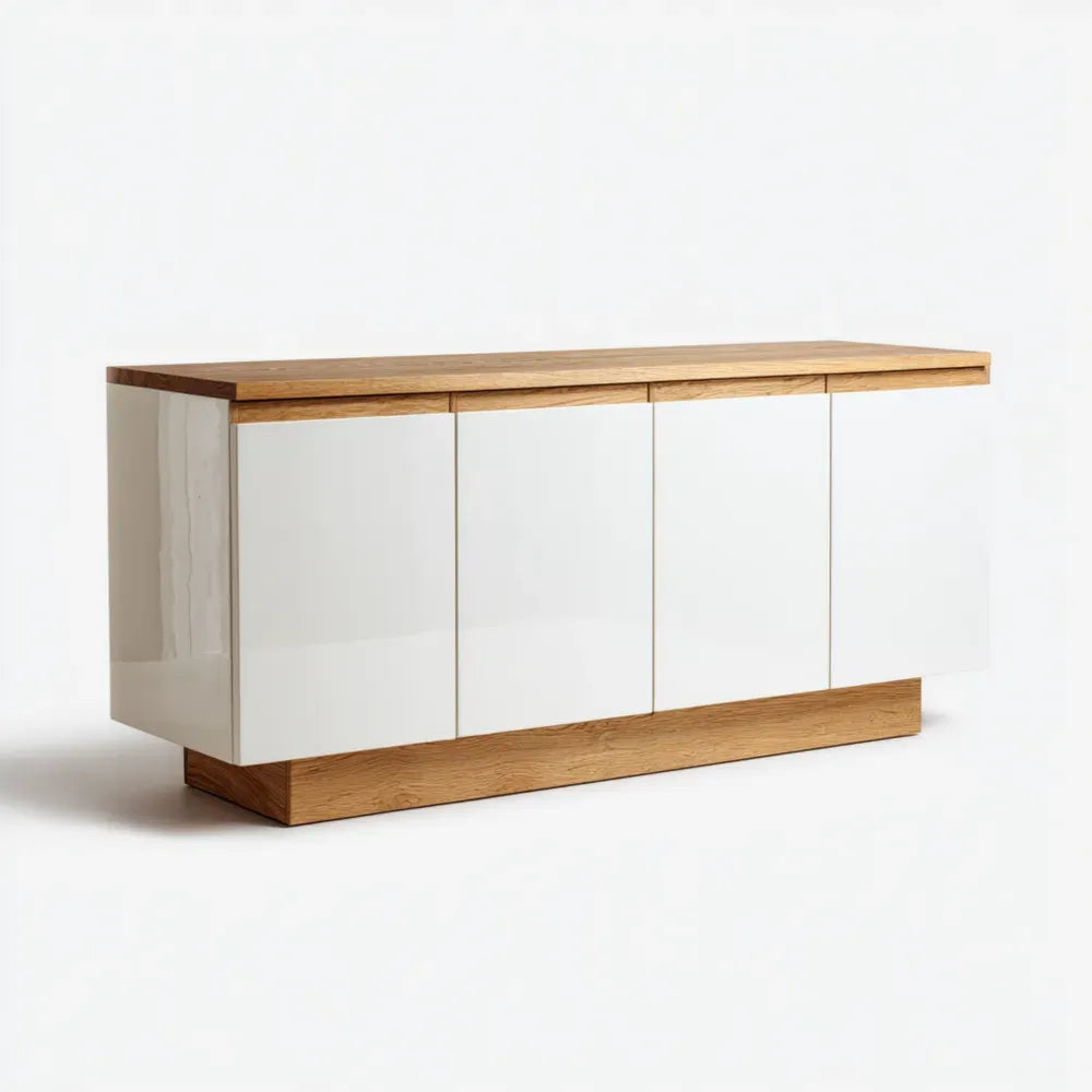 Sideboard 180x45x75 cm - Wooden Frame - White Gloss Finish - Contemporary Design