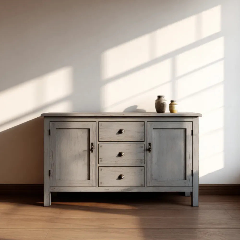 Wooden Sideboard - Rustic Design 150x45x80 cm - Gray