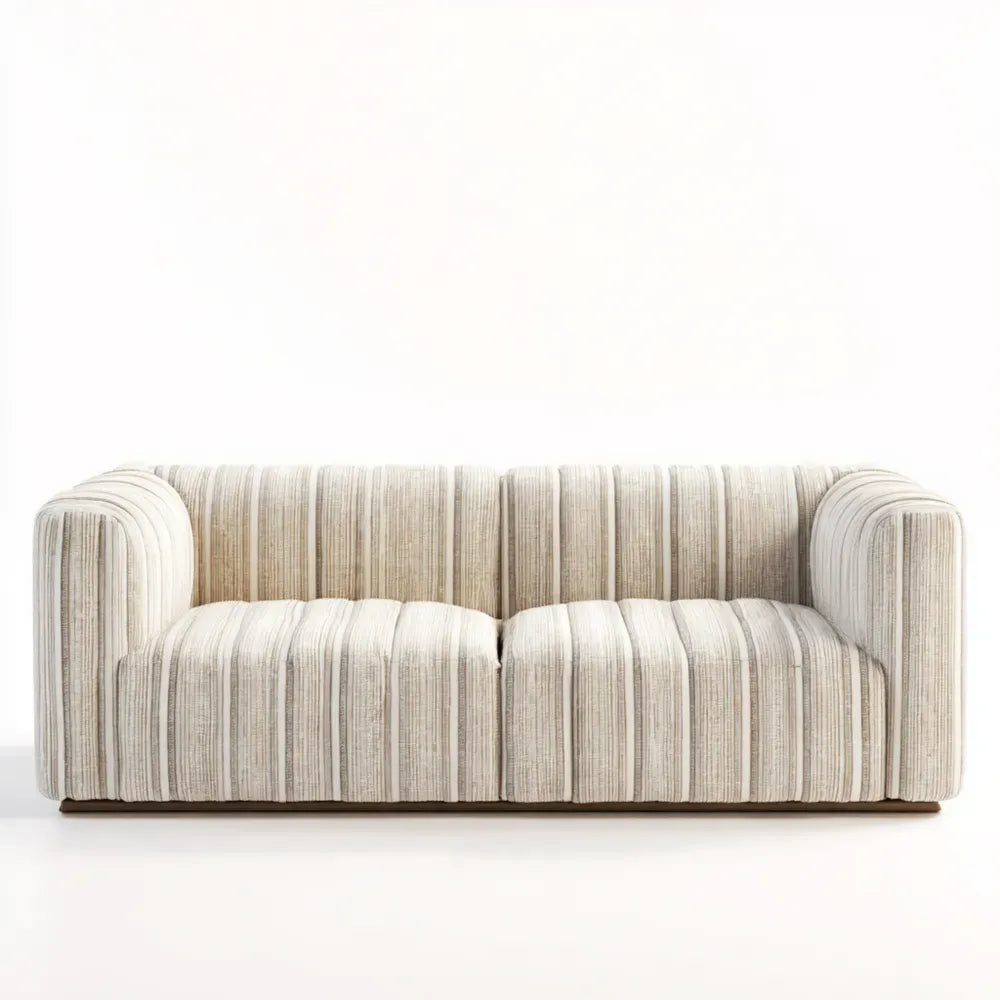 Modern Design Sofa Set Fabric Upholstered 180x90x70 cm - Beige Striped