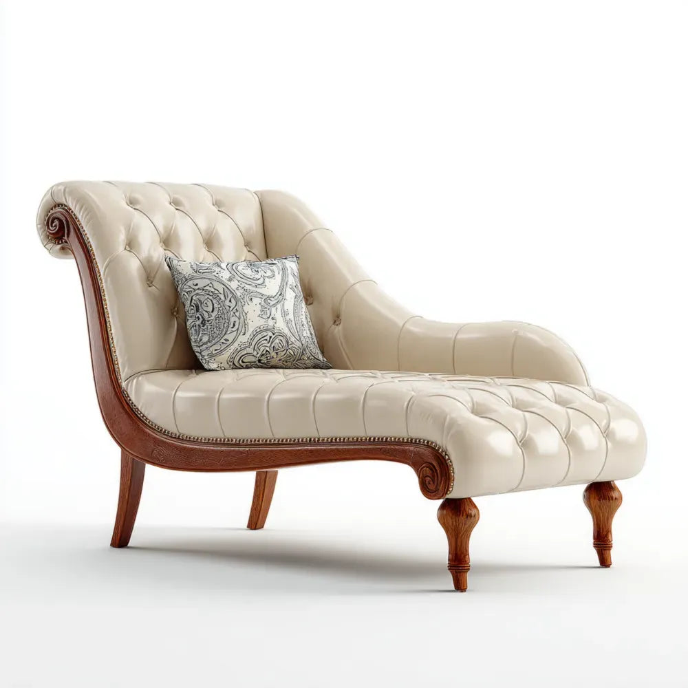 Chaise Lounge Leather Upholstery 70.9x31.5x33.5 inches - Beige - Classic Design