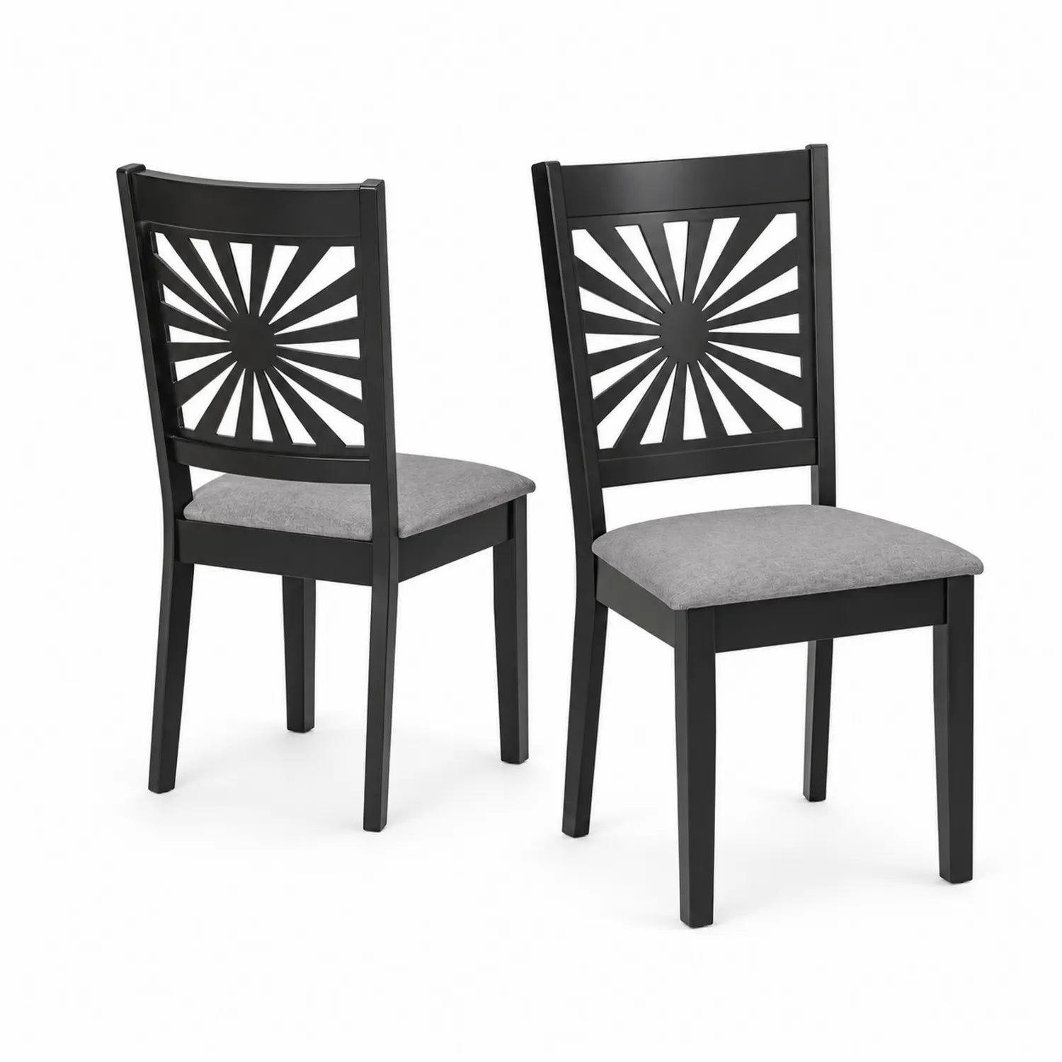 Set di 2 Sedie in Legno con Seduta in Tessuto Grigio