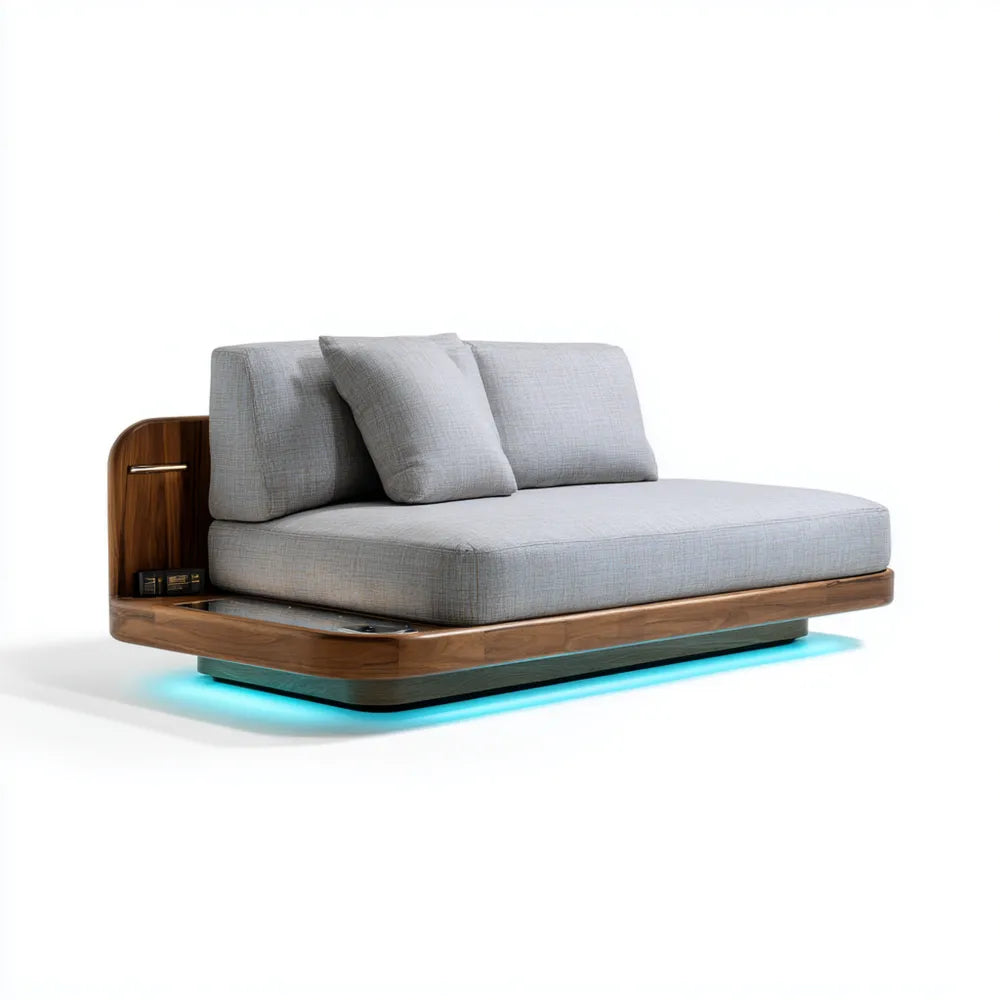 Modern Design Sofa Set Fabric Upholstered 200x90x70 cm - Light Grey