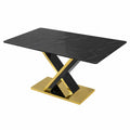 Tavolo da Pranzo in Marmo e Metallo Nero Oro 140x80x75 cm