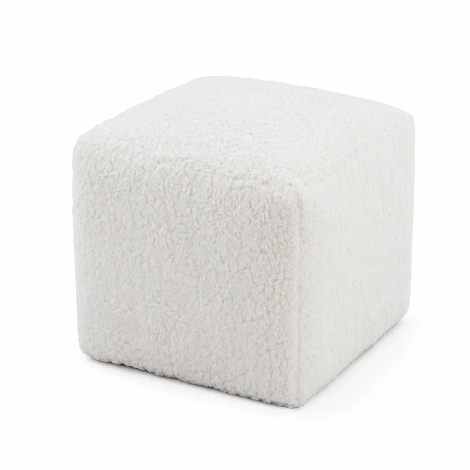 Pouf cubo in tessuto bouclé bianco