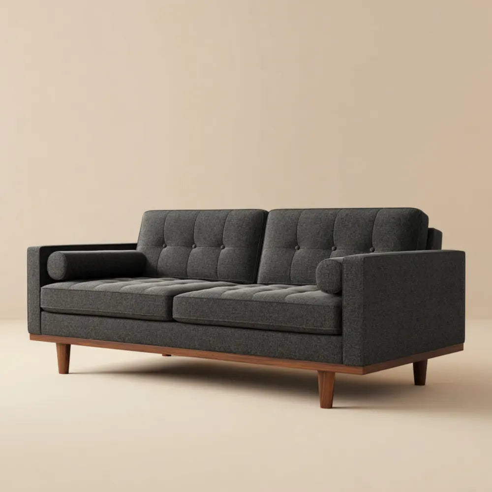 Mid-Century Modern Sofa Set Fabric Upholstered 200x85x90 cm - Dark Gray