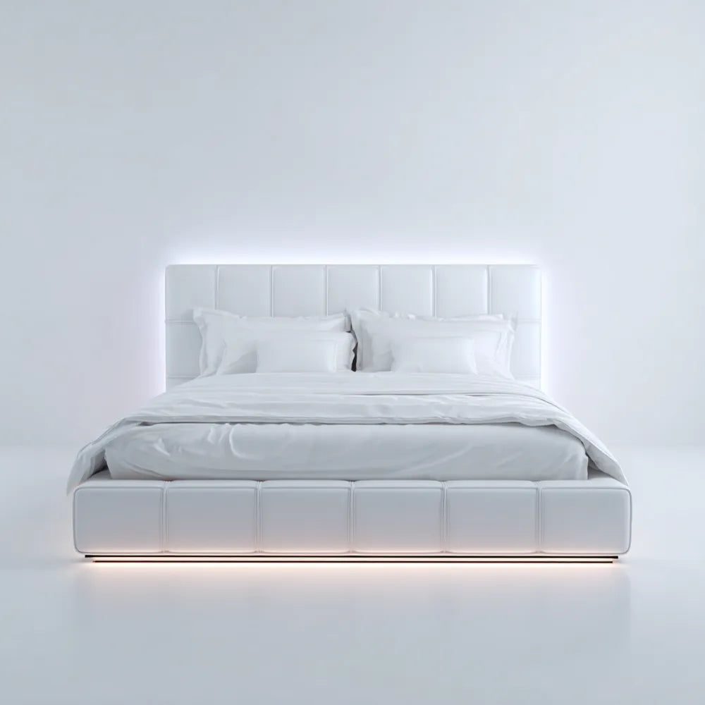 Double Bed Leather Upholstered 200x180x100 cm - White - Modern Design