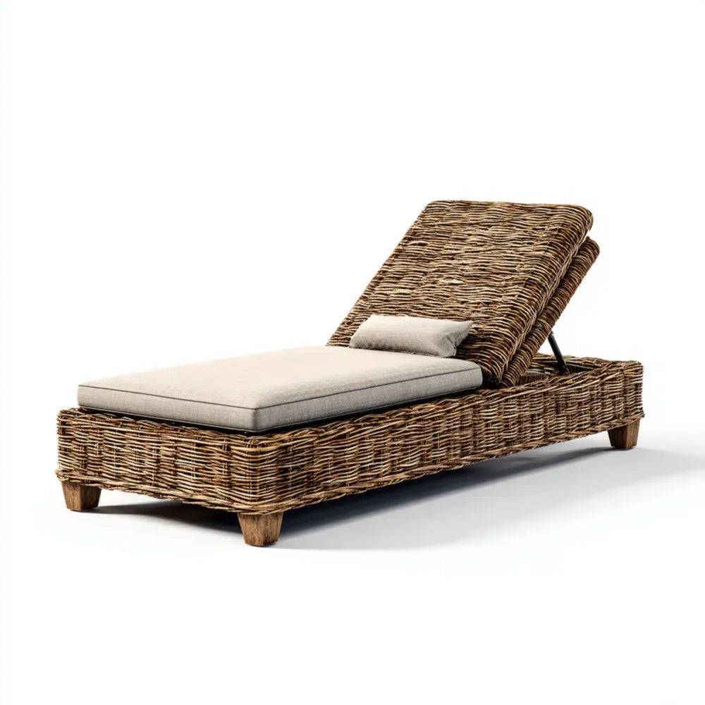 Patio Recliner Wicker Adjustable 190x65x35 cm - Natural/Beige - Outdoor Design