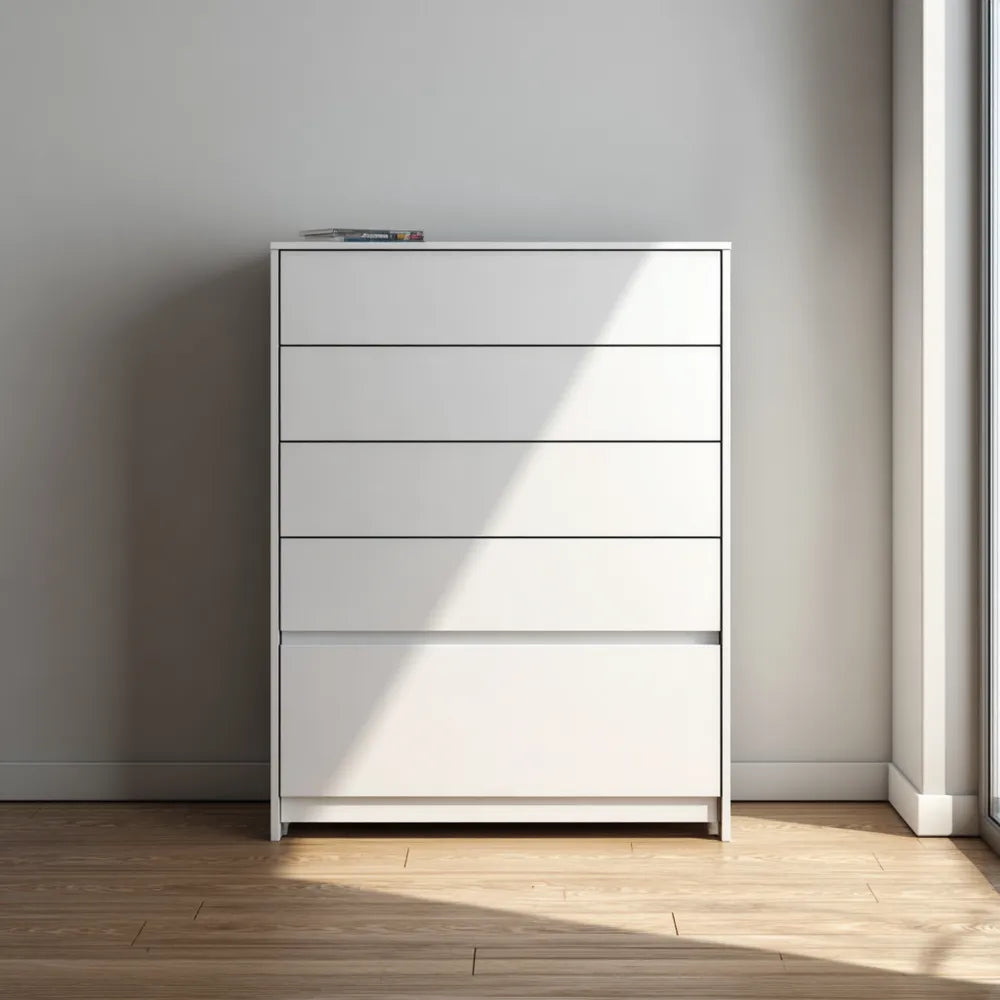 Chest of Drawers - Wood 70x40x120 cm - White - Minimalist Design