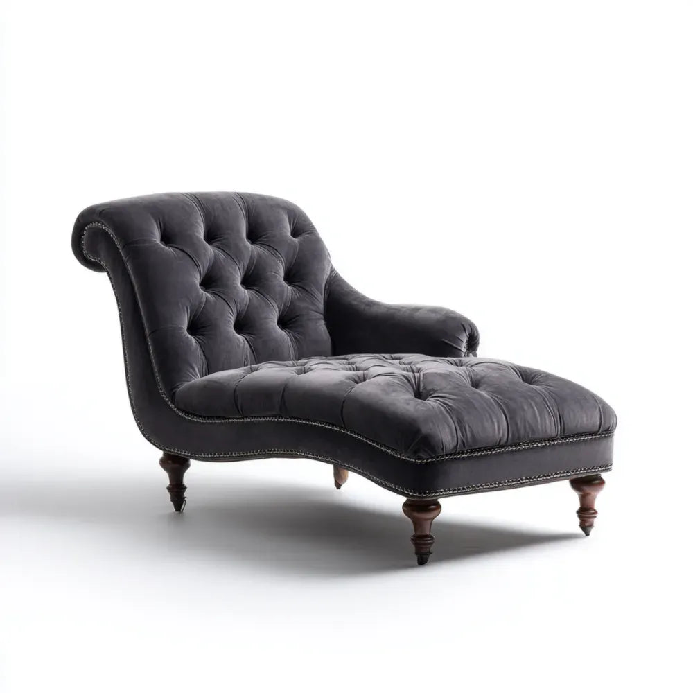 Chaise Lounge Velvet Upholstery 160x80x85 cm – Dark Grey – Classic Design