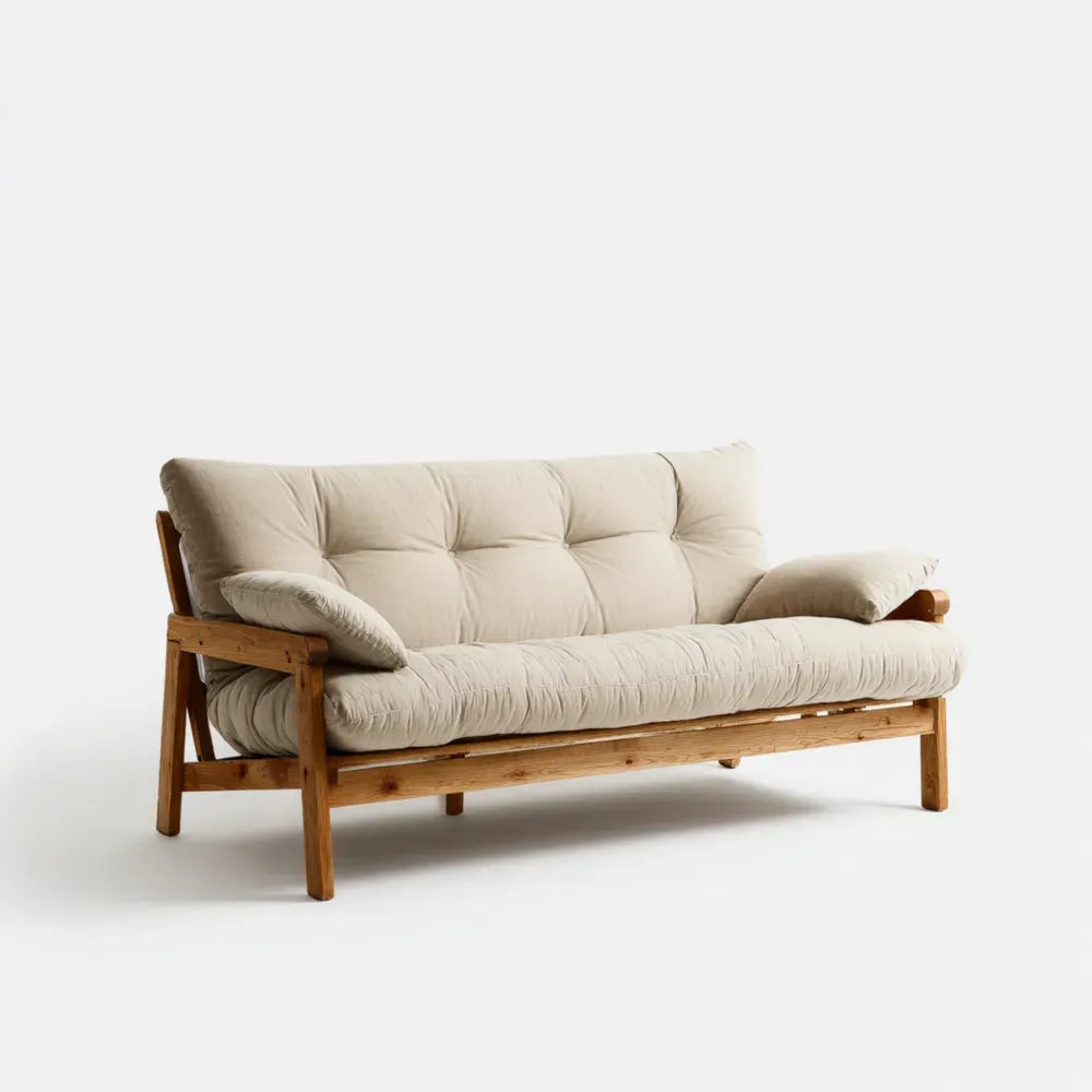 Sofa with Cushion Upholstery - 180x85x75 cm Natural Wood Frame Beige - Contemporary Design