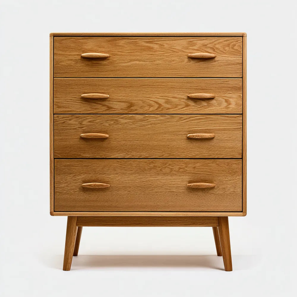 Chest of Drawers - Solid Wood 4-Drawer 31.5x15.7x39.4 inches - Natural Finish - Mid-Century Modern